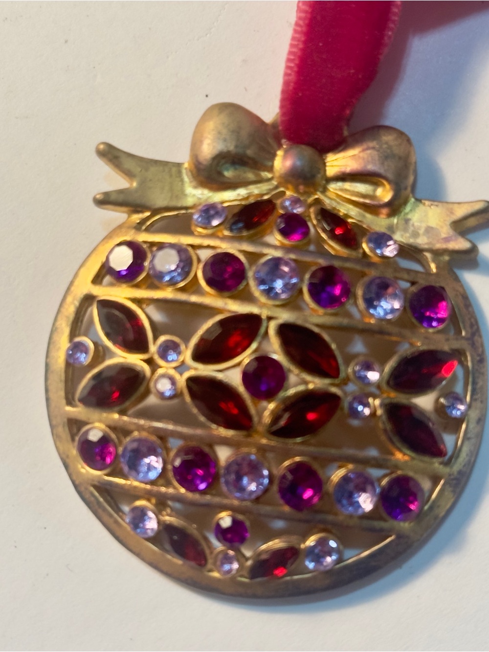 Gold-Tone Purple Gem Holiday Pendant Necklace